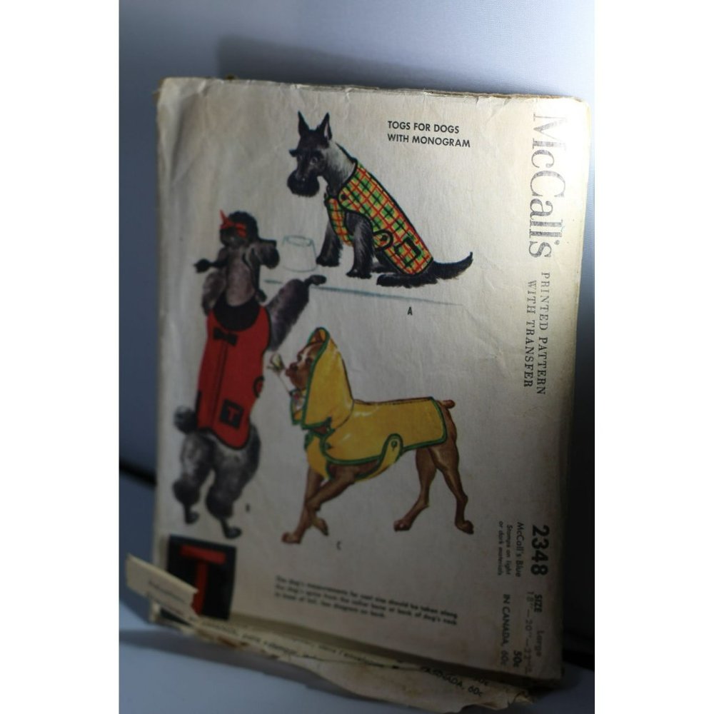 Mc Call's #2348 Vintage Togs For Dogs Large 18in, 20 in. 22in. 1959 HOW TO DIY P